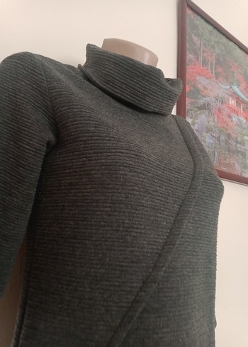 Gri  Yüksek Yakalı  Elbise - Görsel 3