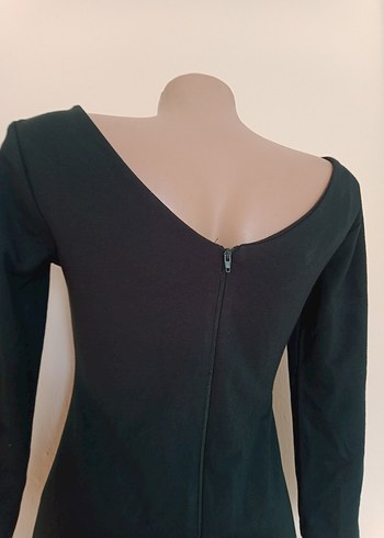 Siyah V Yakalı Midi Drapeli Kadın Elbise - Görsel 5