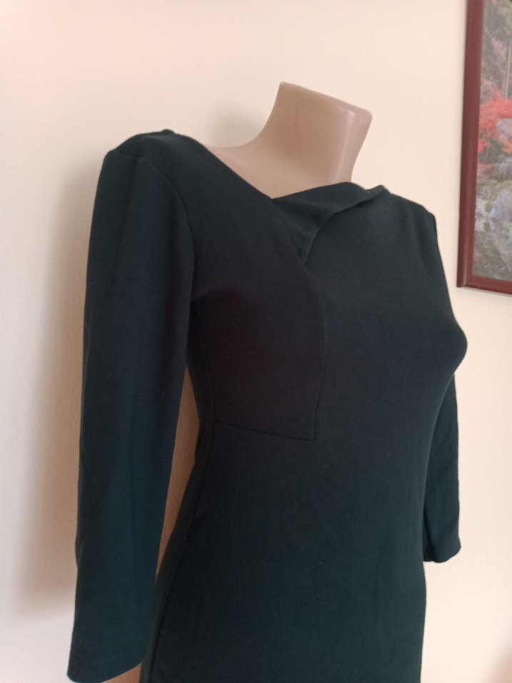 Siyah V Yakalı Midi Drapeli Kadın Elbise - Görsel 3