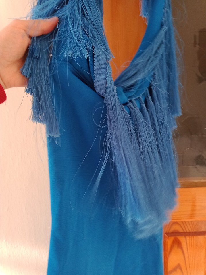 Koyu Mavi püsküllü elbise - Görsel 2