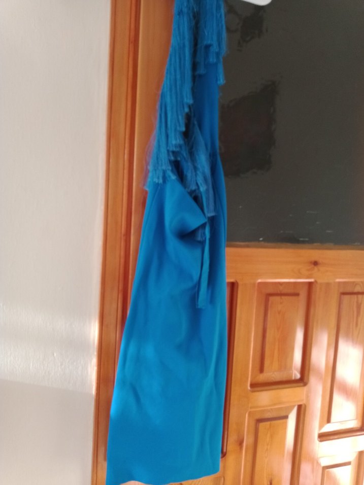 Koyu Mavi püsküllü elbise - Görsel 4