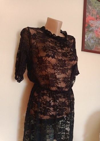 Siyah Dantel Mini Gotik Elbise - Görsel 2