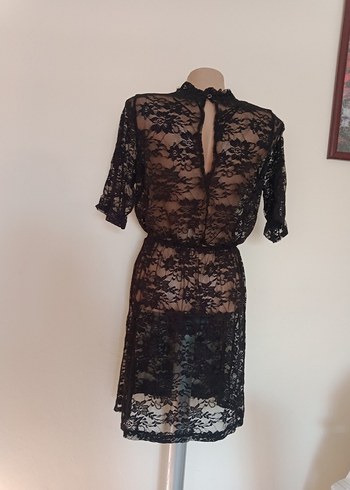 Siyah Dantel Mini Gotik Elbise - Görsel 3