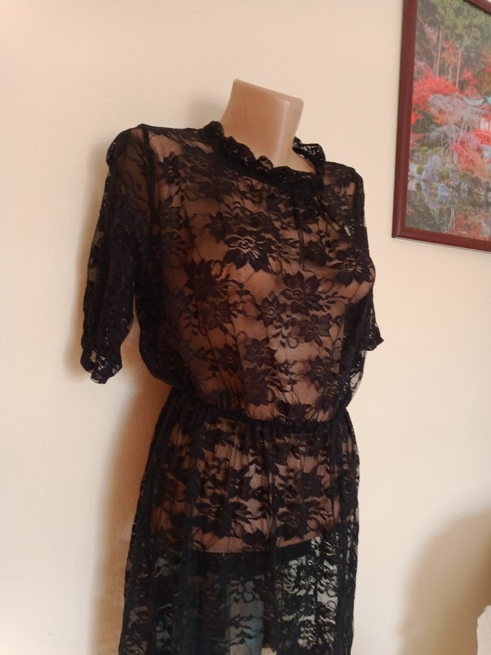 Siyah Dantel Mini Gotik Elbise - Görsel 2