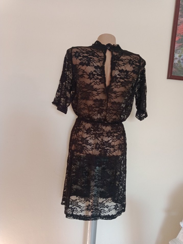 Siyah Dantel Mini Gotik Elbise - Görsel 3