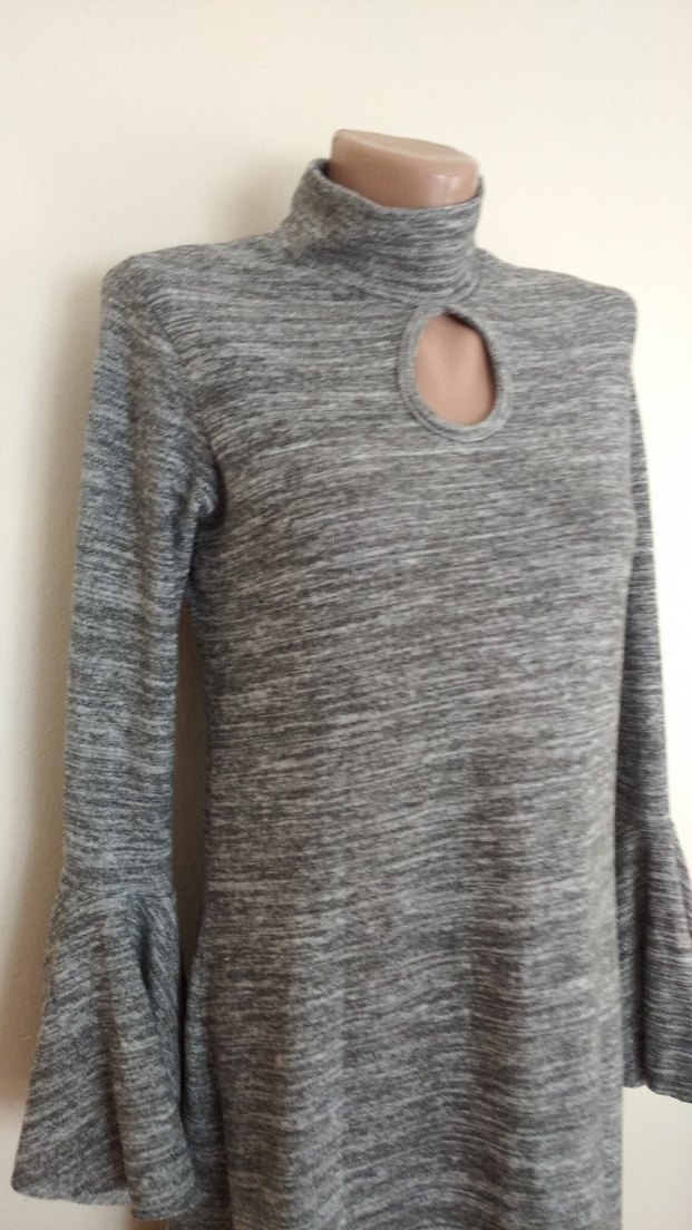 Bohem Gri Triko Midi Elbise - Görsel 2