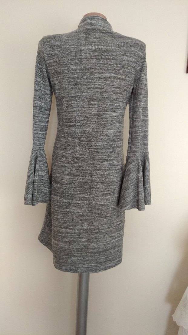 Bohem Gri Triko Midi Elbise - Görsel 4