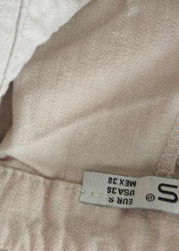 Bej Kısa Kollu Midi Keten Elbise - Görsel 5