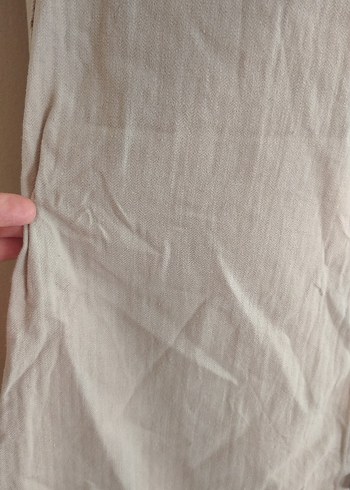 Bej Kısa Kollu Midi Keten Elbise - Görsel 3