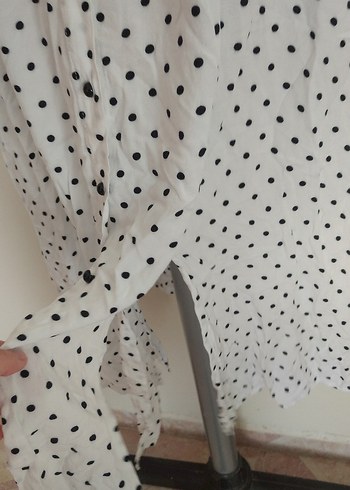 Puantiye Desenli Uzun Kolsuz Bohem Elbise - Görsel 4