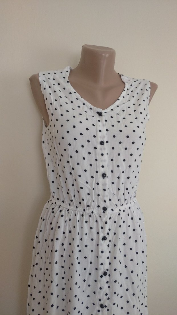 Puantiye Desenli Uzun Kolsuz Bohem Elbise - Görsel 5