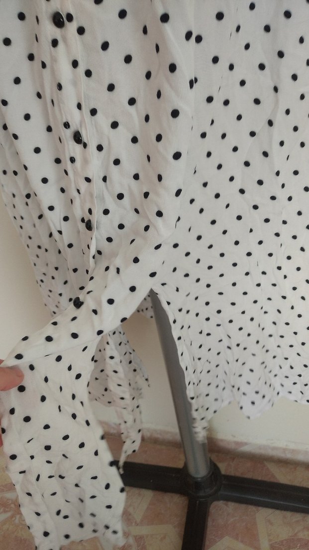 Puantiye Desenli Uzun Kolsuz Bohem Elbise - Görsel 4