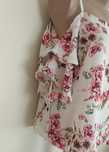 Pembe Çiçekli Volanlı Bohem Bluz - Görsel 2