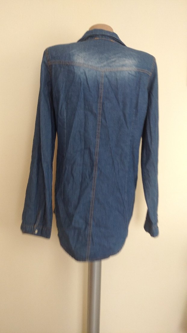 Düğmeli Mavi Kot Gömlek - Görsel 3