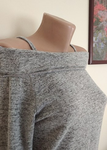 Gri Uzun Kollu Salaş askılı Kadın bluz - Görsel 5