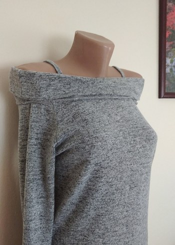 Gri Uzun Kollu Salaş askılı Kadın bluz - Görsel 2