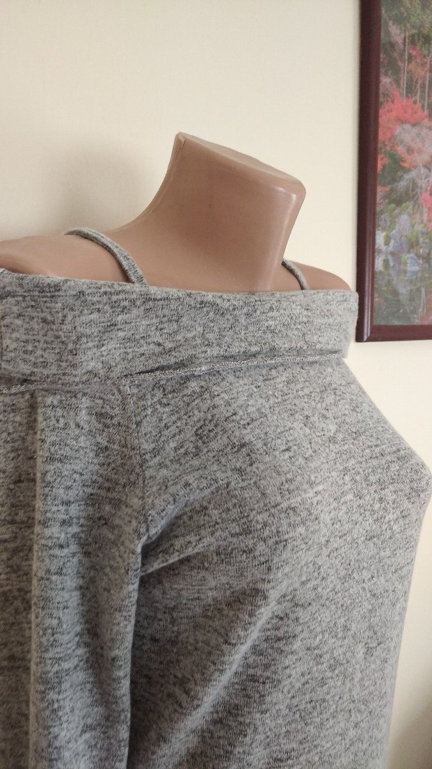 Gri Uzun Kollu Salaş askılı  Kadın bluz - Görsel 5