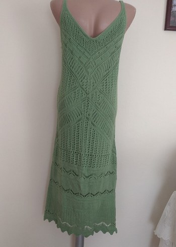 Yeşil Örgü Bohem Uzun Elbise - Görsel 4