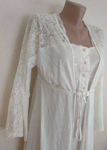 Uzun Beyaz Bohem Kadın gecelik ve sabahlık - Görsel 2