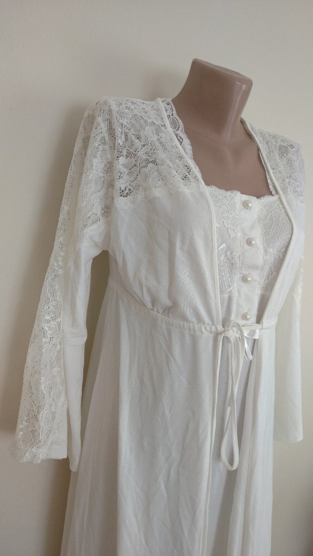 Uzun Beyaz Bohem Kadın gecelik ve sabahlık - Görsel 2