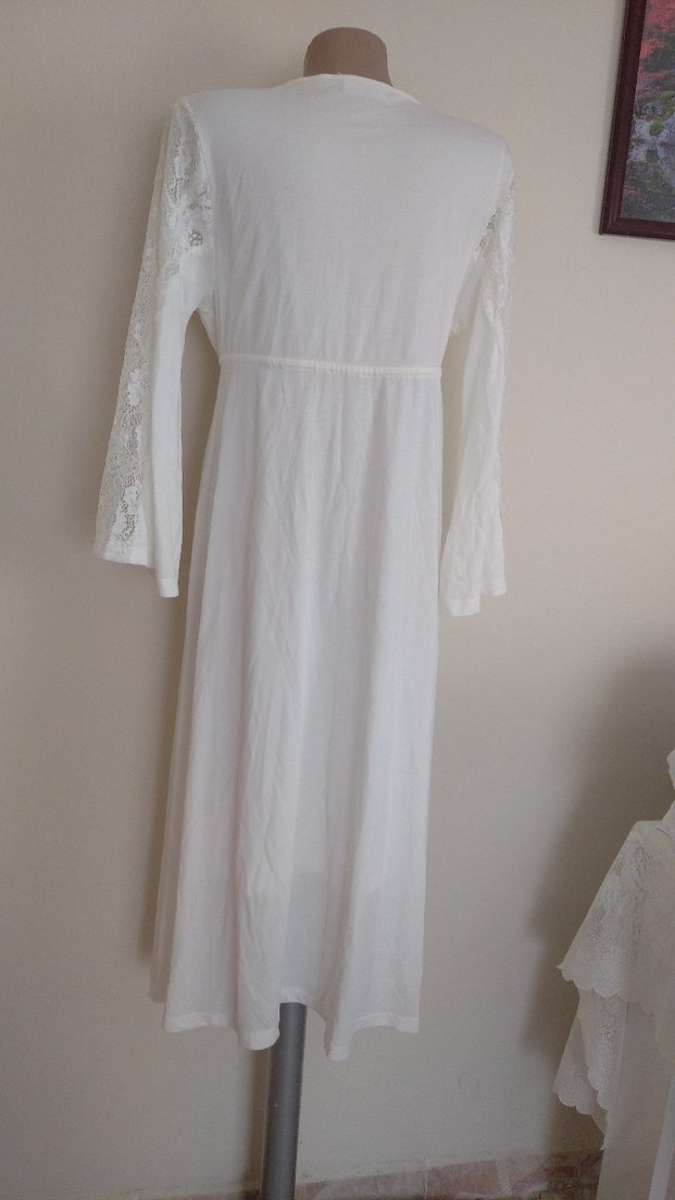 Uzun Beyaz Bohem Kadın gecelik ve sabahlık - Görsel 3