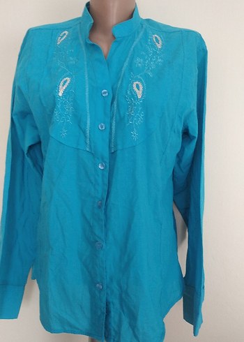 Turkuaz Nakışlı Uzun Kollu Gömlek - Görsel 2
