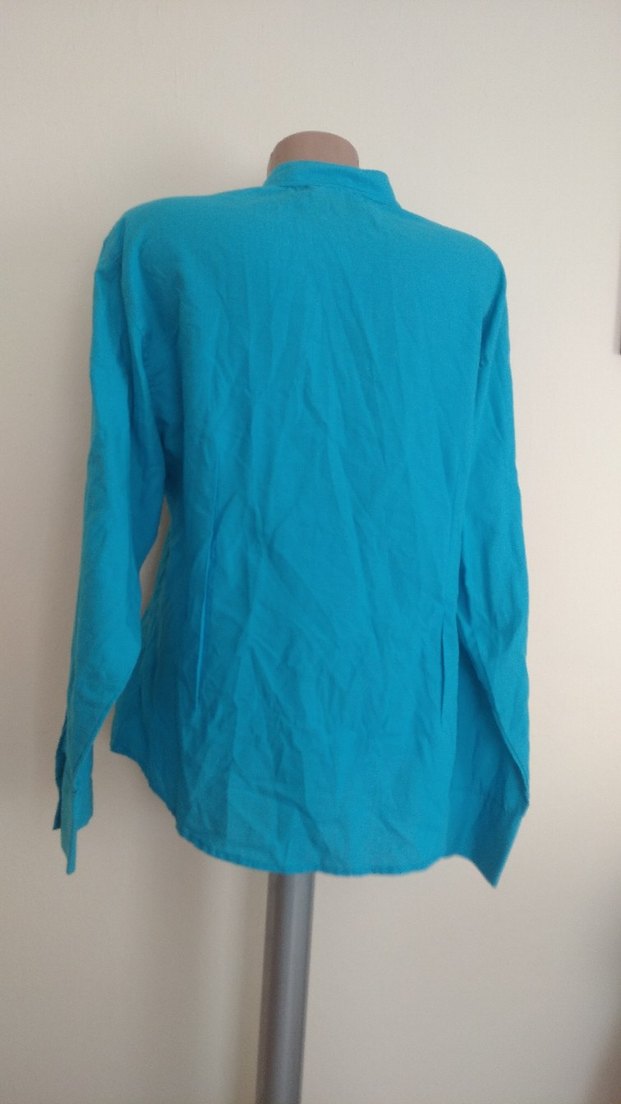 Turkuaz Nakışlı Uzun Kollu Gömlek - Görsel 4