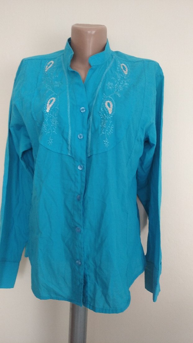 Turkuaz Nakışlı Uzun Kollu Gömlek - Görsel 2