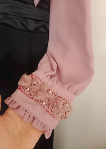 46 Beden pembe Renk Pembe Fırfırlı Uzun Kollu Gotik Elbise