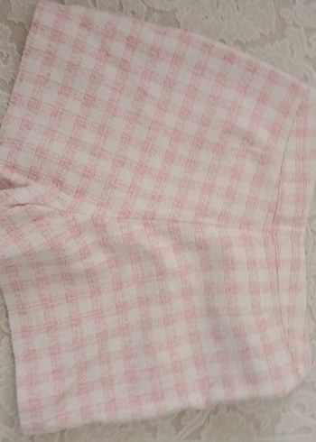 xs Beden Düğmeli Pembe Kareli kalın şortlu Etek