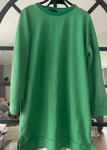 Kadın Yeşil Midi Sweatshirt Tunik - Görsel 5