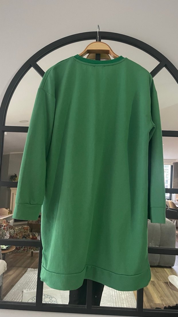 Kadın Yeşil Midi Sweatshirt Tunik - Görsel 2