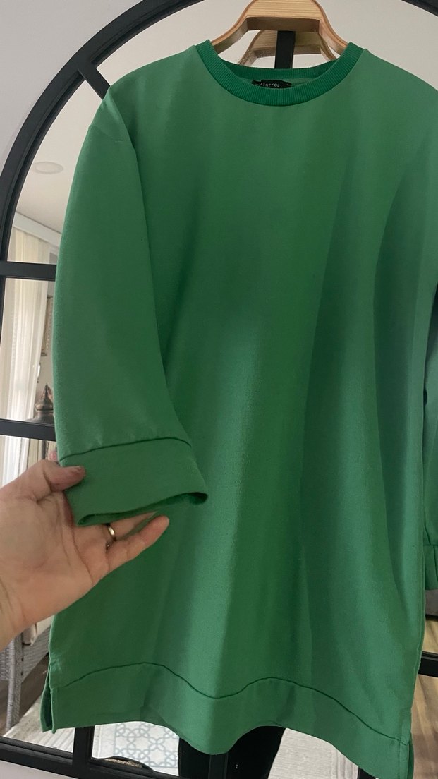 Kadın Yeşil Midi Sweatshirt Tunik - Görsel 3
