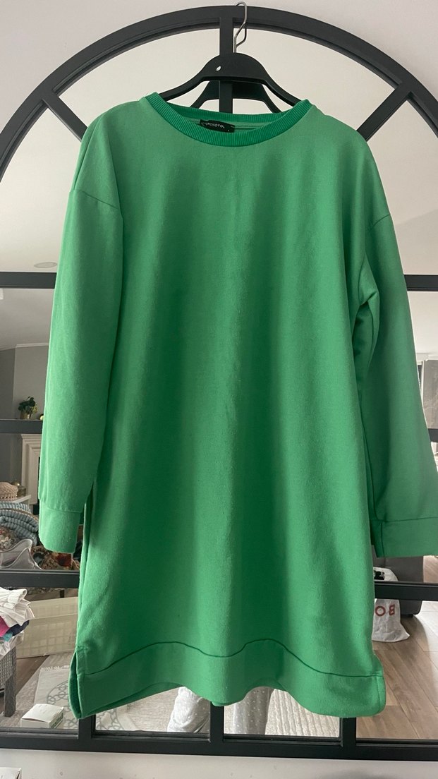 Kadın Yeşil Midi Sweatshirt Tunik - Görsel 5