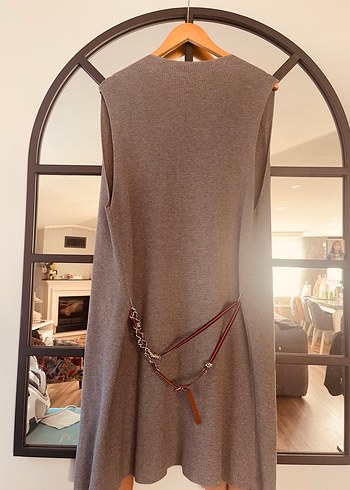 Drapeli  yaka Taba ve  Gri Kadın Yelek - Görsel 5