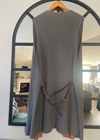 Drapeli  yaka Taba ve  Gri Kadın Yelek - Görsel 2