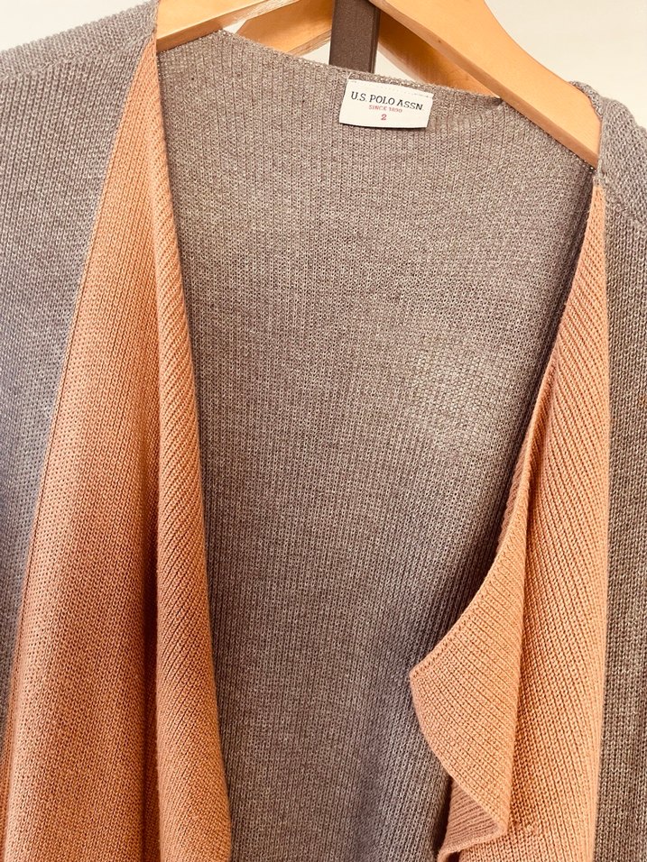 Drapeli  yaka Taba ve  Gri Kadın Yelek - Görsel 3