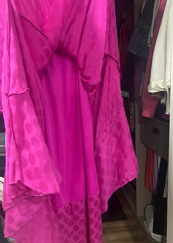 Uzun Kollu, Pembe Drapeli Uzun Elbise - Görsel 8