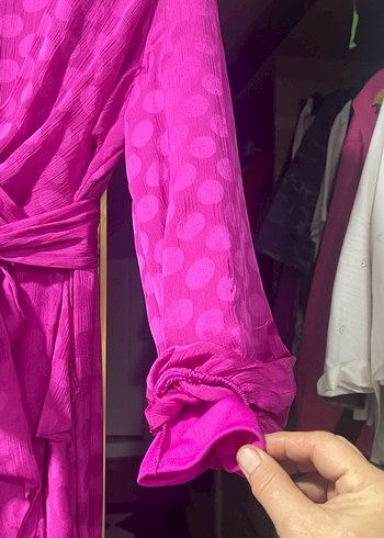 Uzun Kollu, Pembe Drapeli Uzun Elbise - Görsel 7