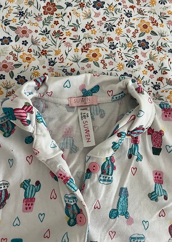 Renkli Kısa Kollu Bohem Kadın Pijama Takımı - Görsel 2