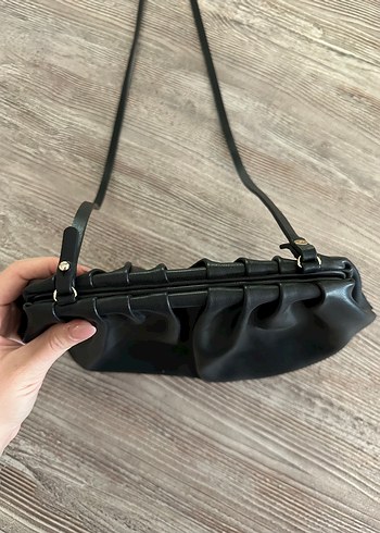 H&M Büzgülü Siyah Deri Kadın Çanta