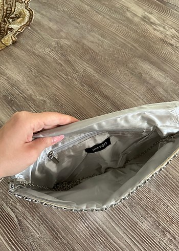 Beden gri Renk Gri Metal Kadın Clutch Çanta