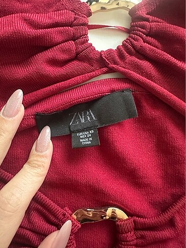 xs Beden bordo Renk Zara elbise