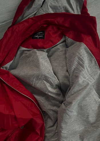 Kırmızı Şeffaf Midi Streetwear Yağmurluk - Görsel 4