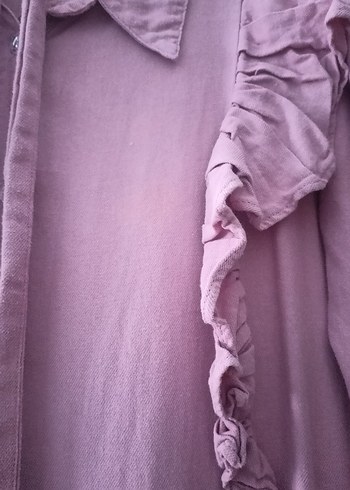 Pembe Fırfırlı Uzun Kollu Hamile Bluzu