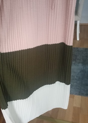 Renk Bloklu Pilili Kadın Uzun triko elbise