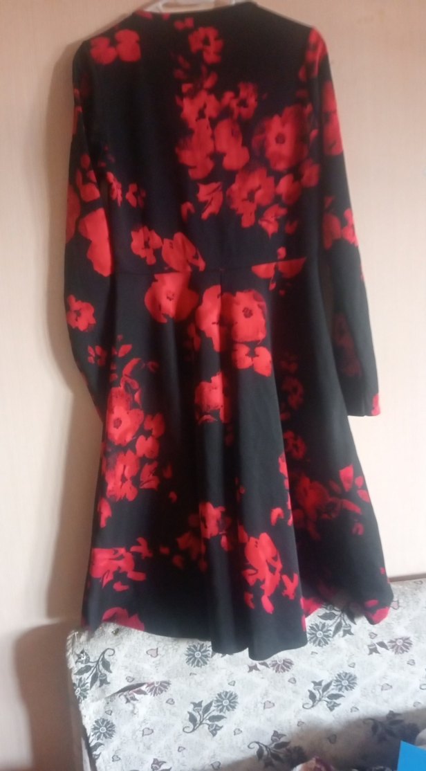 Uzun Kollu Kırmızı Desenli Uzun Elbise - Görsel 4