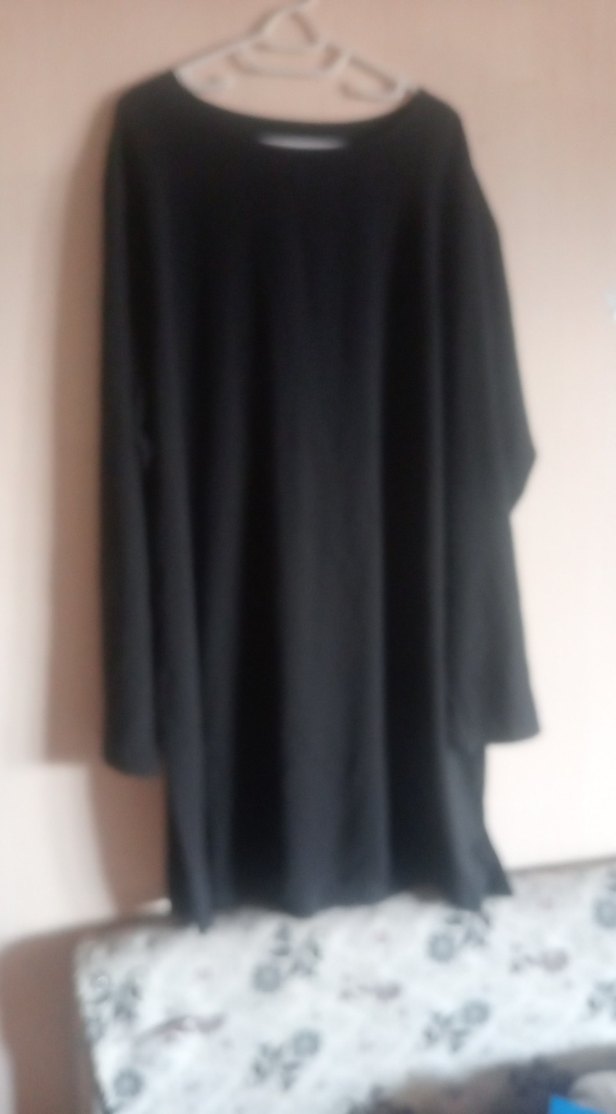 Kadın Siyah Uzun Kollu Rahat Kesim Uzun Elbise - Görsel 3