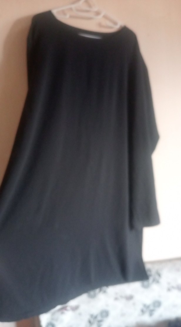 Kadın Siyah Uzun Kollu Rahat Kesim Uzun Elbise - Görsel 2