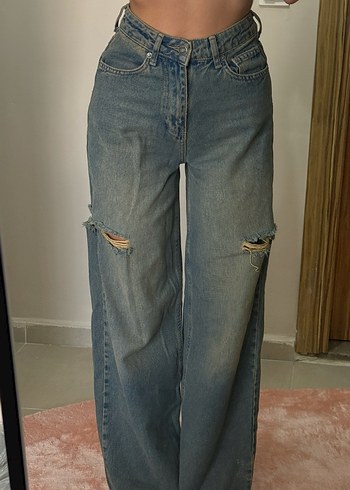 Diğer Mavi Bol Kesim Kadın Jean Pantolon